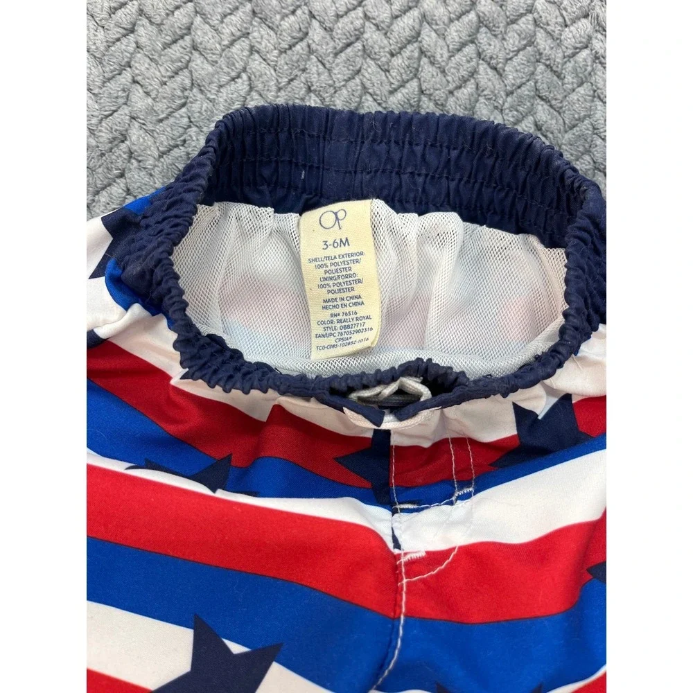 Stars Stripes Baby Boys Red White Blue Ocean Pacific Swim Trunks UPF 50+ 3-6M